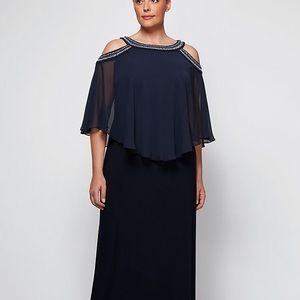Navy Blue Full Length Cold Shoulder Dress
